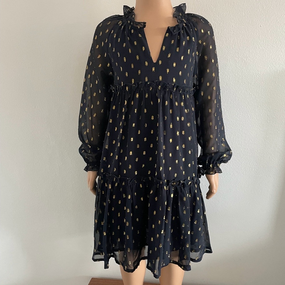 Stella McCartney Little Girls Constance Navy Dress With Gold Spots Size 5 NWT.